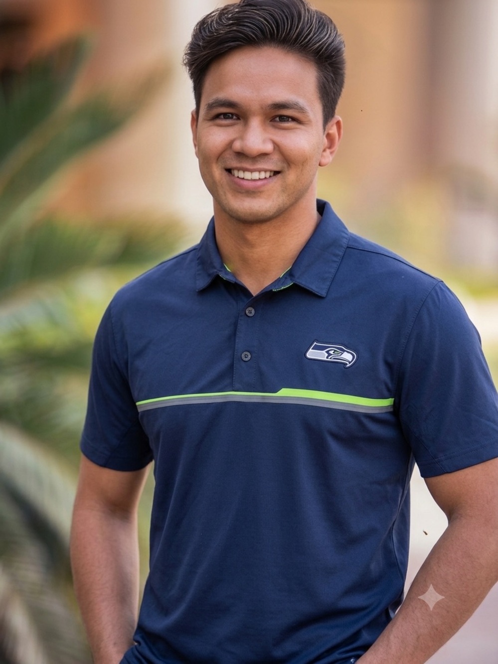 Nike On Field NFL Seattle Seahawks Navy Short-Sleeve Polo Shirt Size Large
